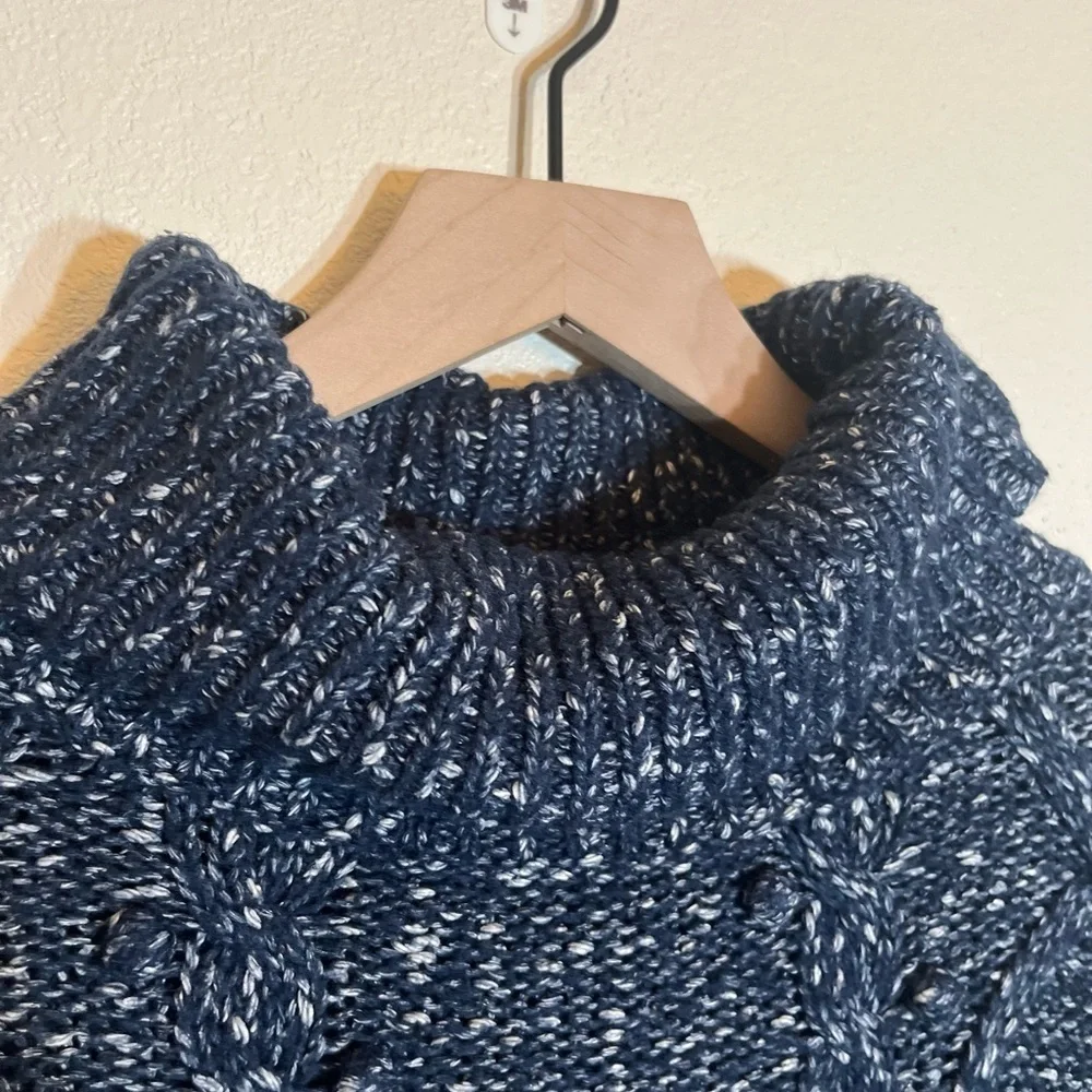 kate spade Sweater - Women's Medium Navy Blue White - Cable Knit Turtleneck
